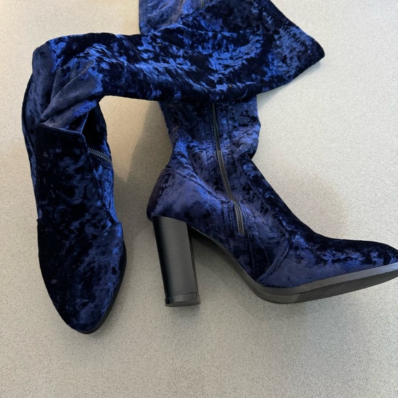 Blue Velvet Knee-High Boots - Picture 3 of 14